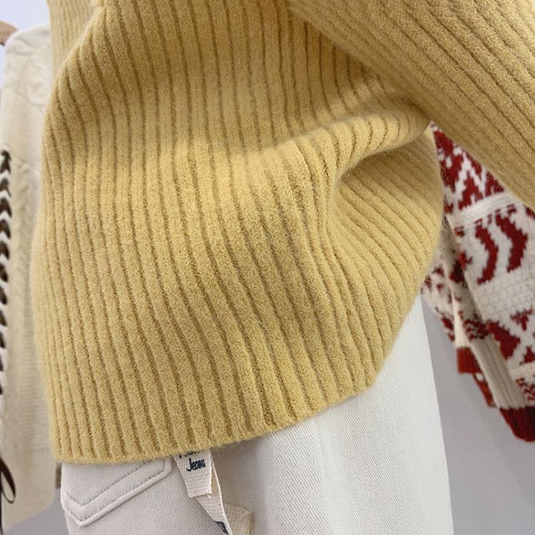 Women Half Turtleneck Pullover Sweater Autumn and Winter Thick Sweaters Women Casual Loose Jumpers Inside Solid Bottoming Sweaters Short Basic Tops