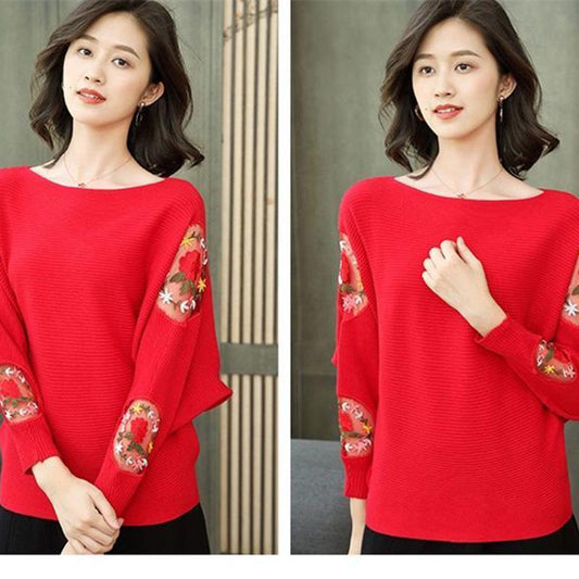 Spring Women's Blouse Loose Lace Hollow Knitwear Long-sleeved One-shoulder Sweater Women Short