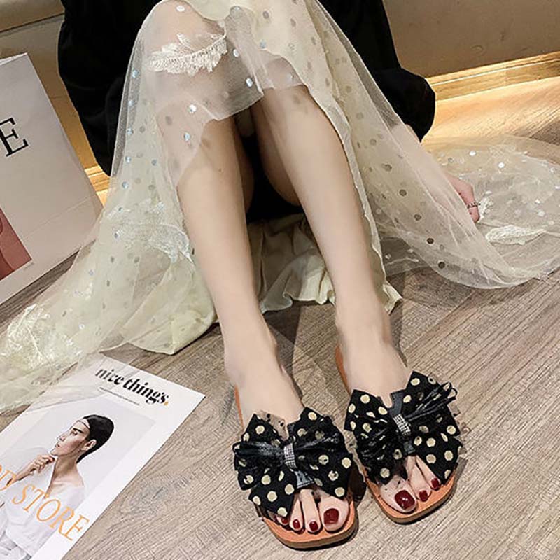 Summer New Style Flat Lace Bow Korean Female Sandals Student Versatile Non-slip Flip Flops