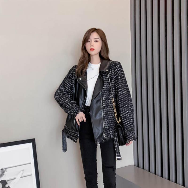 Women's Leather Jacket Spring and Autumn Models All-match Loose Short Stitching Jacket Small Children