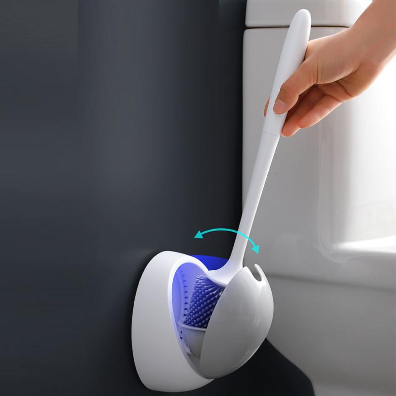 Bathroom Toilet Brush Wall-mounted New Toilet Brush Household Brush No Dead Ends Multi-function Toilet Brush with Base