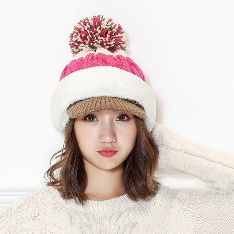 Autumn and Winter New Women's Cotton Hat Knitted Hat Warm and Velvet Thick Woolen Hat Windproof Cycling One-piece Hat