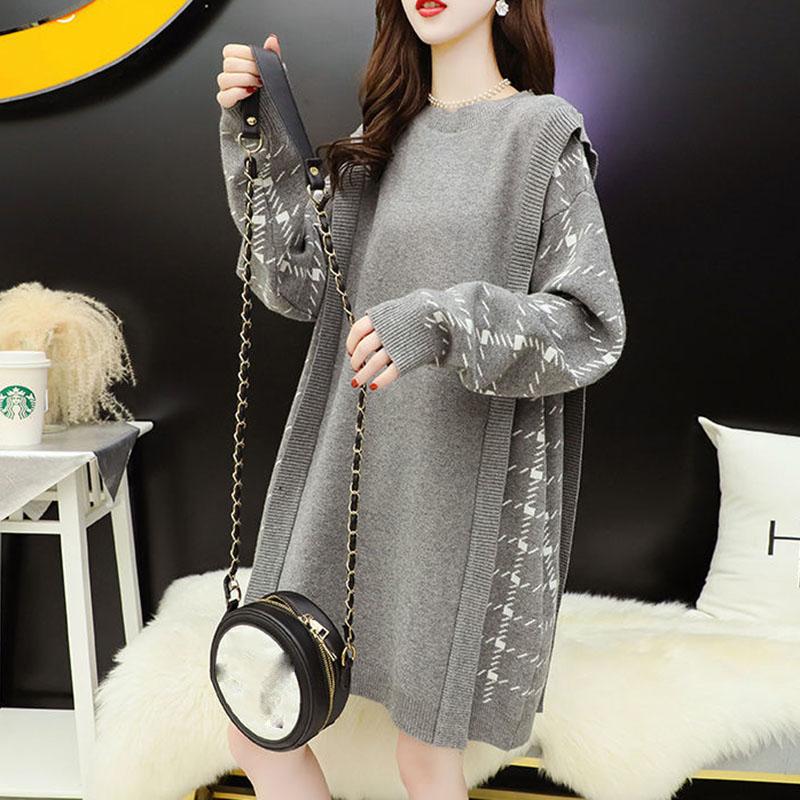 Autumn and Winter Long Loose Sweater Skirt Fashion Casual Base Skirt Sweet Style Knitted Sweater Dress