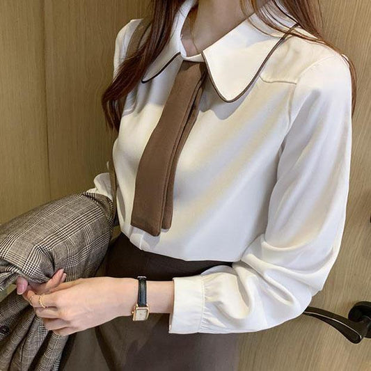 Women Spring Summer Blouse Long Sleeve Womens Casual Tops and Blouses Vintage Women Shirts Slim Solid Color Office Lady Tops