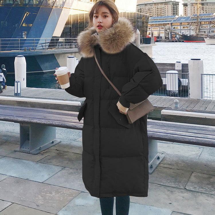 Down Padded Jacket Women's Mid-length Large Fur Collar Thick Padded Jacket Bread Jacket Loose Padded Jacket