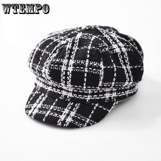 Women Newsboy Cap Autumn Winter Black White Felt Hats For Men Women Vintage Thick Octagonal Cap Fema