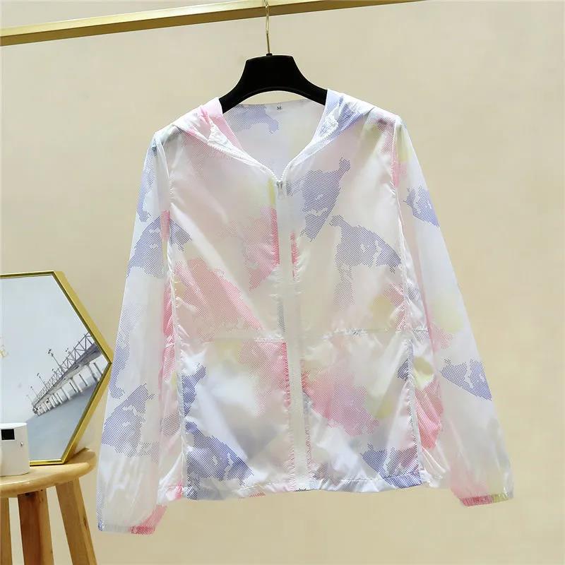 Summer Printed Sunscreen Women's Loose Long-sleeved Hooded Thin Casual Jacket