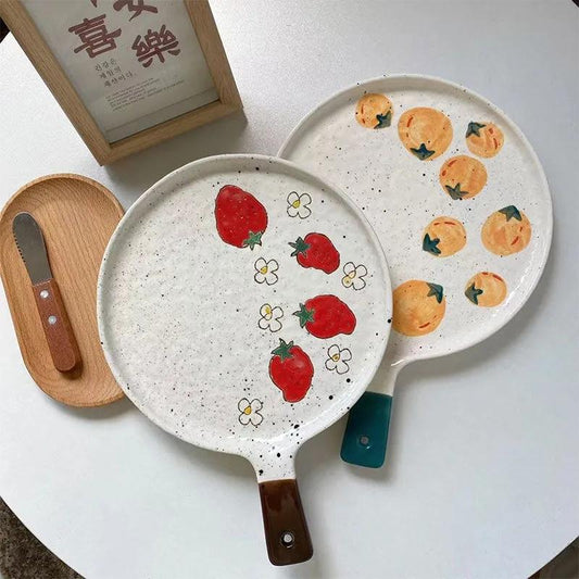 Ceramic Hand-painted Pizza Bread Plate Round Fruit Stoneware Meal Breakfast Plate Dish Plate Tableware