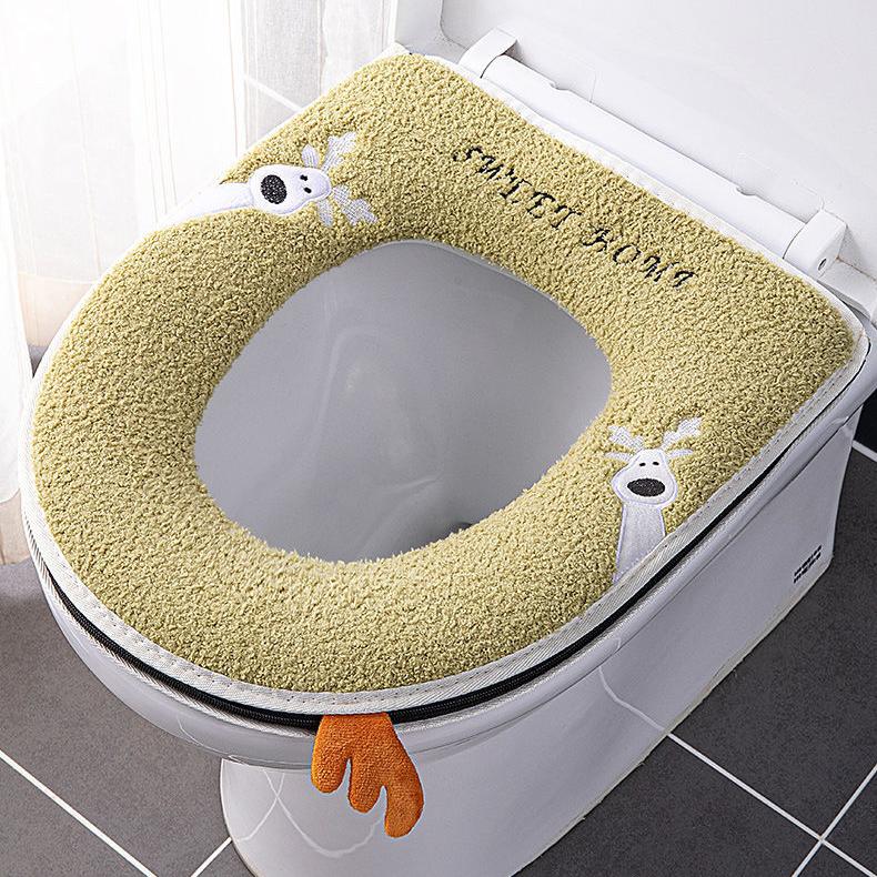 Warm Toilet Seat Covers Winter Toilet Seat Mat Soft Thickened Fleece Toilet Seat Cushion Bathroom Lavatory Pad Handle Zipper Washable Cartoon Cute