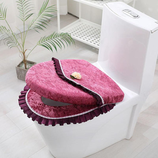 Lace Toilet Mat Two-piece Toilet Mat Household Toilet Seat Cushion Toilet Ring Zipper Universal