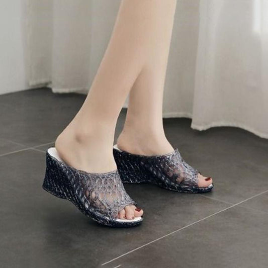 Summer Ladies Crystal Thick Bottom Wedge Plastic Sandals Jelly High Heel Non-slip Sandals High Heels Fish Mouth Shoes