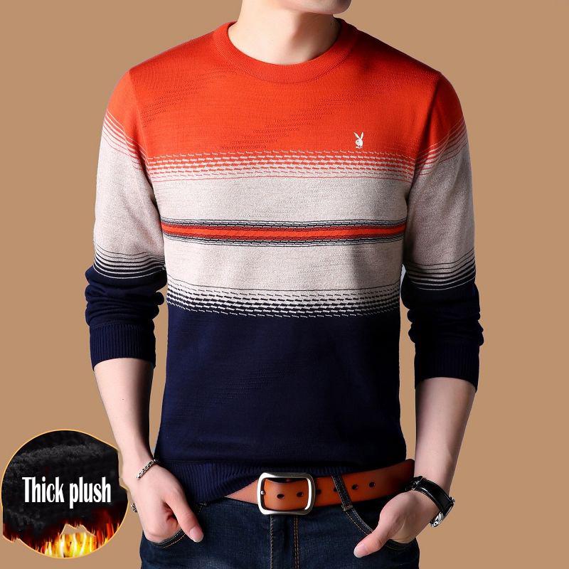 2019 Autumn Cotton Thin Men's Pullover Sweaters Casual Striped Knitted Sweater Men Brand Clothing