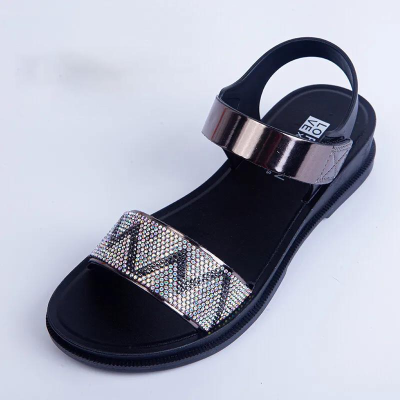 Ladies Mother Shoes Sandals Summer Middle-aged All-match Rhinestone Fashion Middle-aged and Elderly Women's Shoes Wedge Shoes