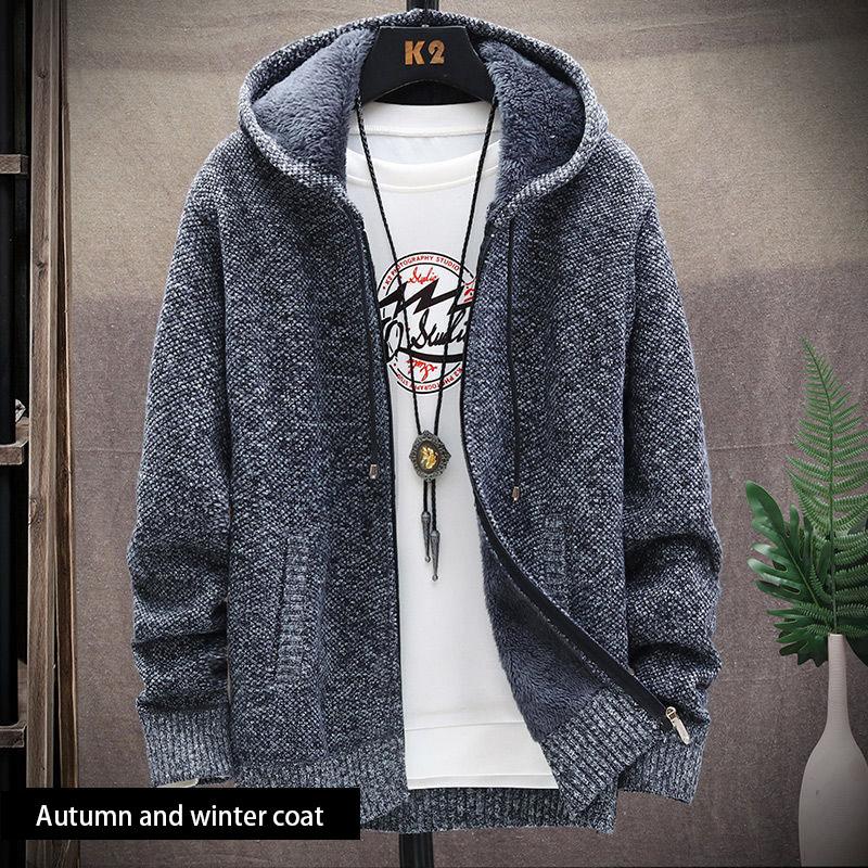 Men's Autumn and Winter Knitted Jacket Youth Jacket Knitted Handsome Casual Hooded Jacket