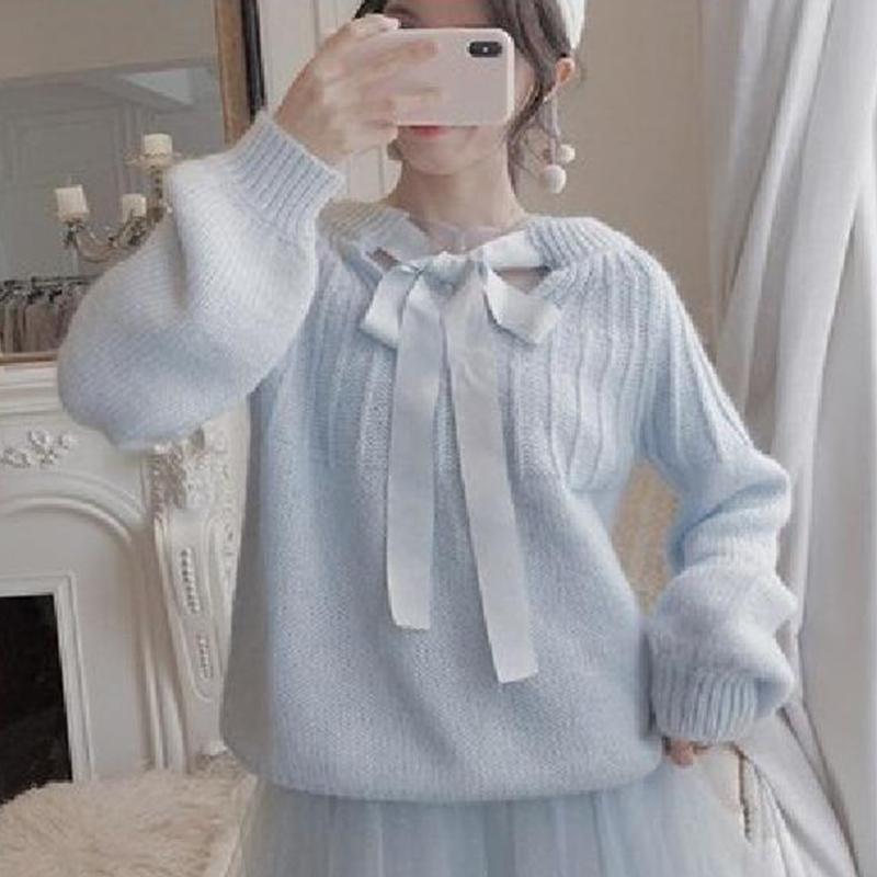 Autumn Winter  Women Fashion Sweater Casual Knitting Sweater Solid Color Mid-length Pullovers Loose Long Sleeve Sweater