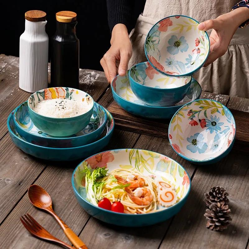 Ceramic Underglaze Painted Creative Household Plate Rice Plate Dinner Plate Disc Household Ceramic Disc