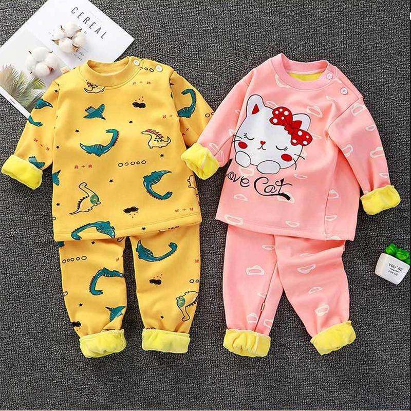 Children's Thermal Underwear Suit Baby Fleece Autumn Clothes Long Pants Boys Thermal Clothes Girls Pajamas Baby Clothes Winter