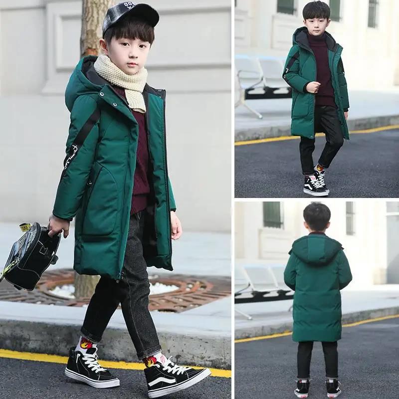 Boy's Mid-length Down Jacket Children's Winter Cotton Jackets Large Children's Thick Padded Coats Winter Hooded Children's Coat