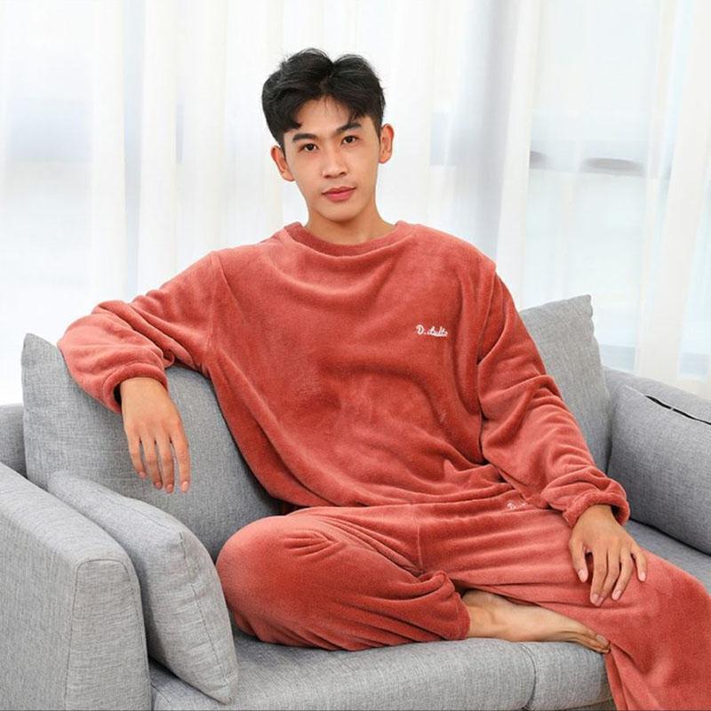 Winter Outer Wear Thickening Couple Pajamas Suit Long-sleeved Warm Student Home Service Plus Size