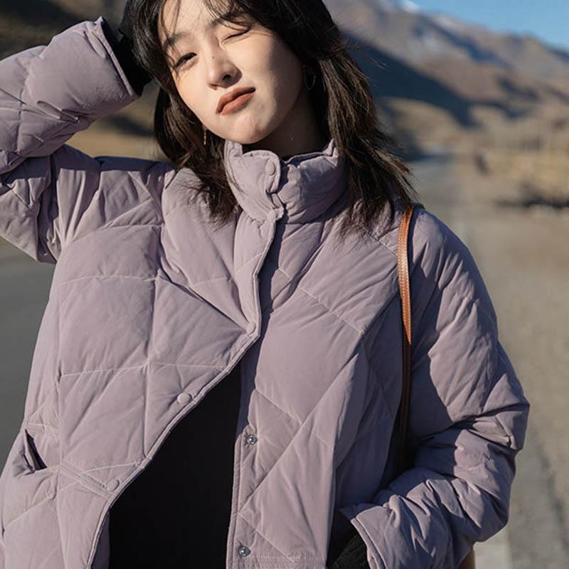 Purple Cotton Coat Cotton Coat Loose Fashion Temperament All-match Female Rhomboid Bread Coat Long Coat