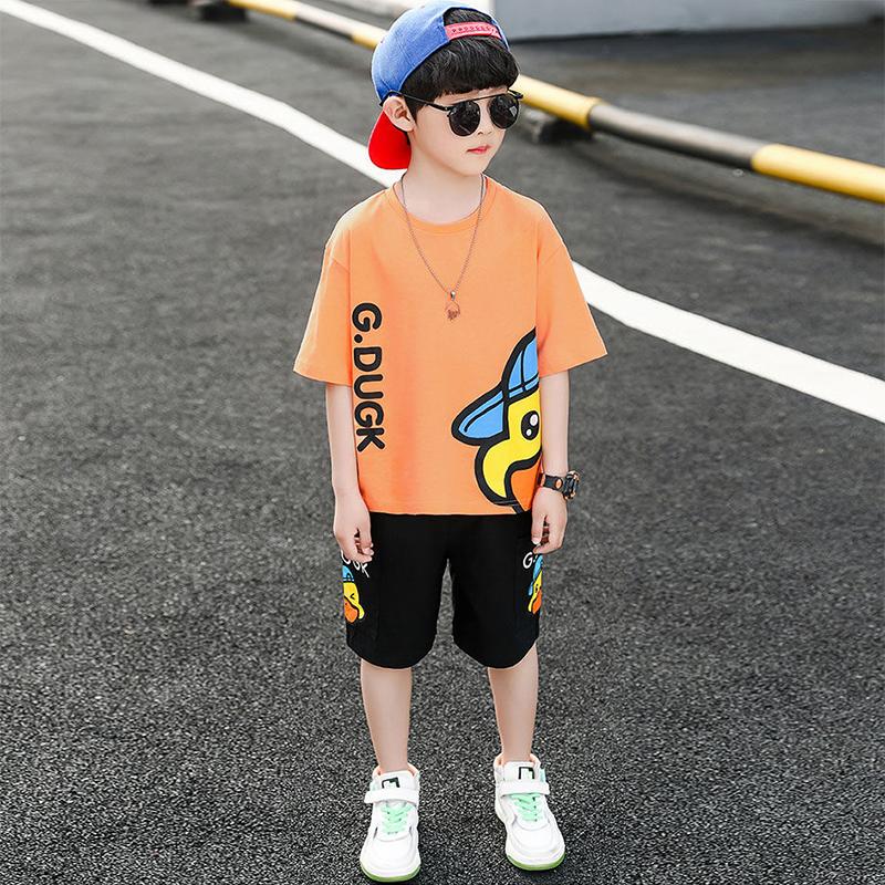 Cotton Children's Clothing Boys Summer Boys Short-sleeved Middle-aged Children's Summer Clothes Korean Version of The Trend of Two-piece Children