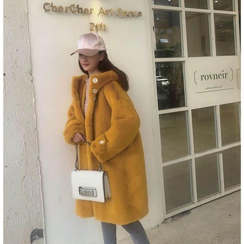 Autumn and Winter Imitation Mink Cardigan Hooded Loose Mid-length Lazy Sweater Plus Size Jacket Women