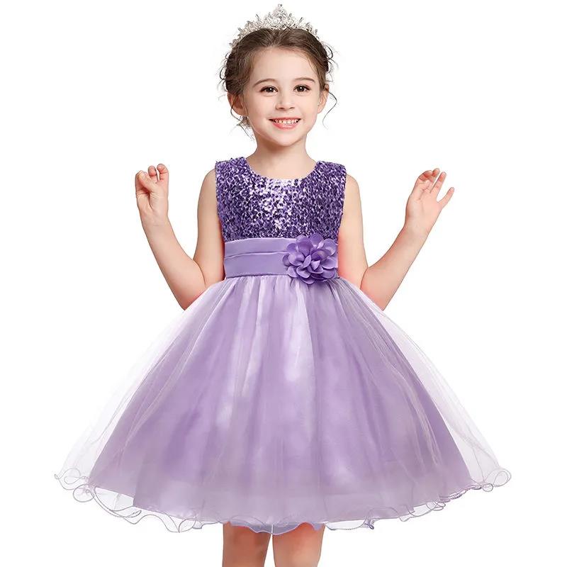 European and American Girls Fluffy Dress with Sequined Flower Long Skirt Princess Birthday Party Noble Dress