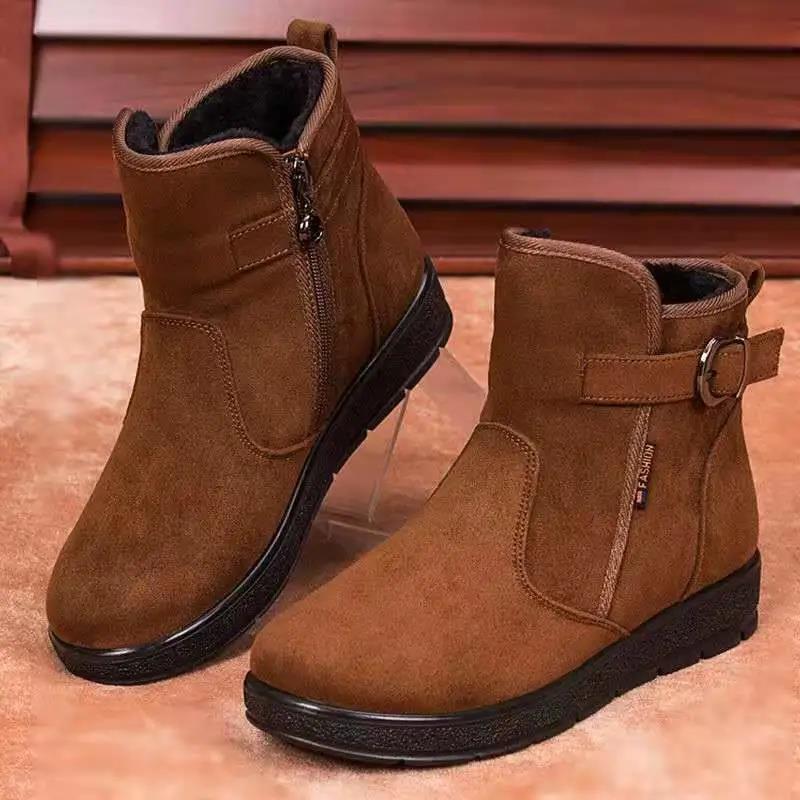 Autumn and Winter Snow Boots Women's Flat Short Boots Non-slip Plus Velvet Warm Thick Cotton Boots