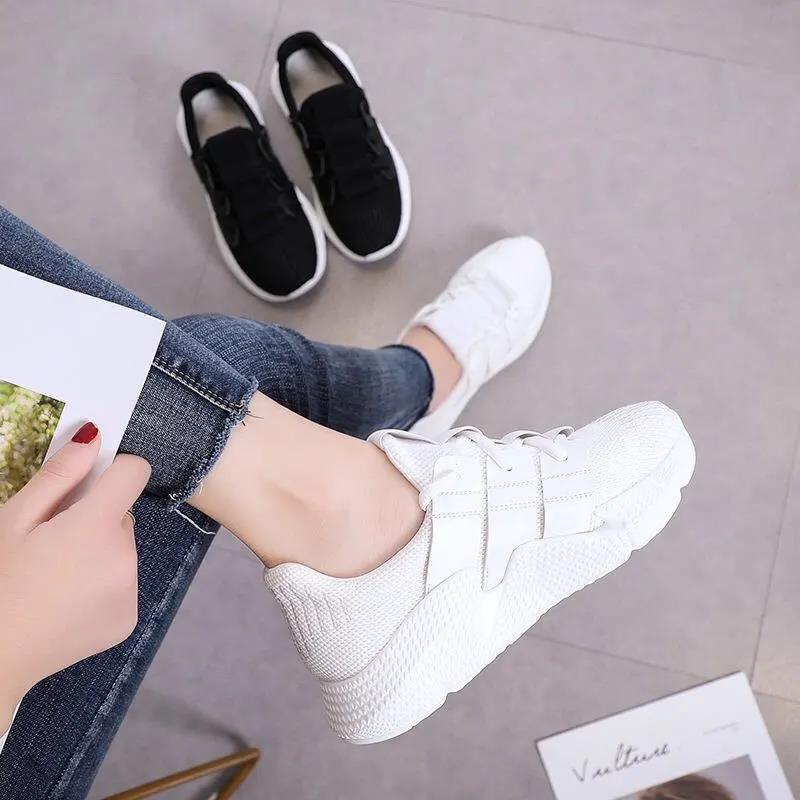 Black Sports Shoes Female Korean Version of Ulzzang Harajuku Wild Student Casual Breathable Running Shoes White