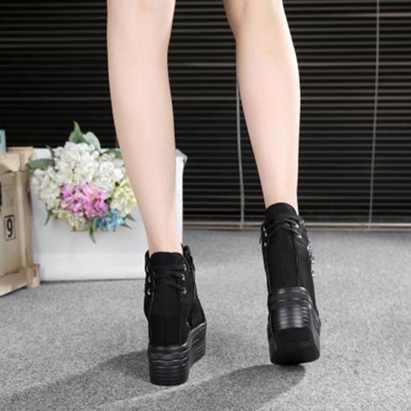 Women's  Canvas Shoes Wedges Heel Thick Bottom Increased Casual Shoes High-heeled Platform Lace Up Wedge Sneakers