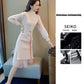 Autumn Winter Women's Long Sweater Dress Calf Length Slim Outer Wear Knit Dress with Belt