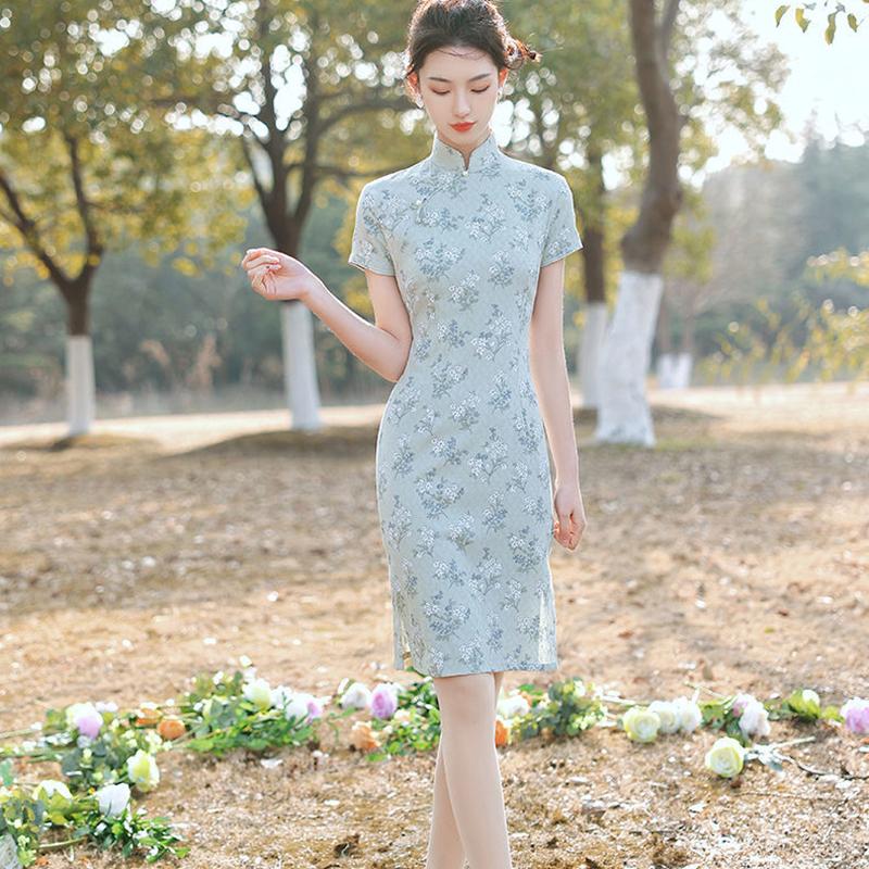 2021 Cheongsam Summer Young Little Man Improved Dress Yellow Daily Girl Retro Temperament