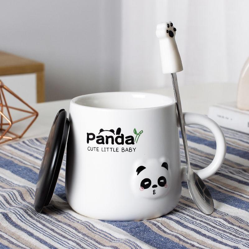 Ceramic Mug for Male and Female Students Korean Cute Cartoon Mug with Lid and Spoon Coffee Cup Male Teacup Creative