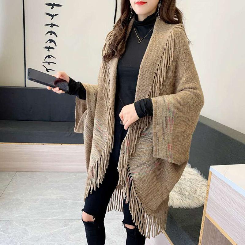 Cardigan Shawl Women's Loose-fitting Look Thin Temperament Knit Top Fringed Blouse Shawl Jacket Sweater Cardigan Fringed Wild Cloak