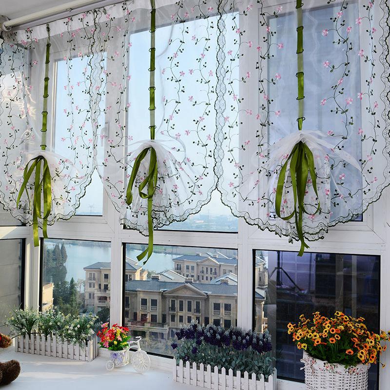 Romantic Butterfly Floral Voile Tulle Curtains Draw String  Door Window Curtain Balcony Panel Sheer Curtains