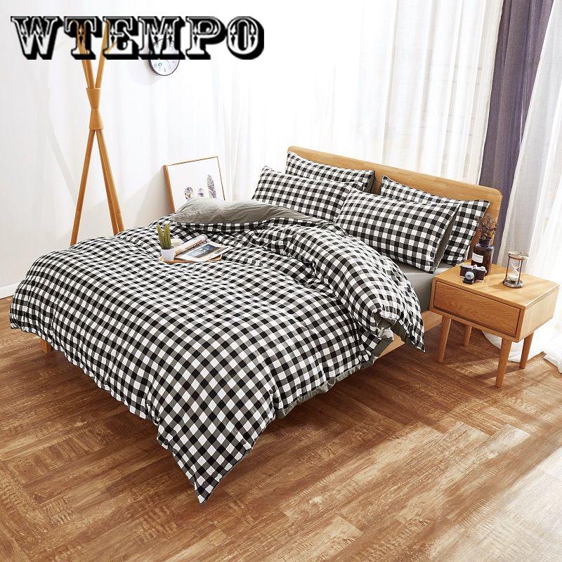 4pcs Plaid Bedding Set Summer Bed Linens Set  Simple Style Duvet Cover  Pastoral Bed Set Adult Bedding Bedclothes Skin-friendly Pillowcases