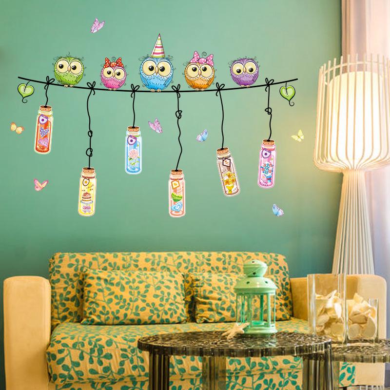 Owl removable wall stickers romantic drift bottle children room living room bedroom decorative mural