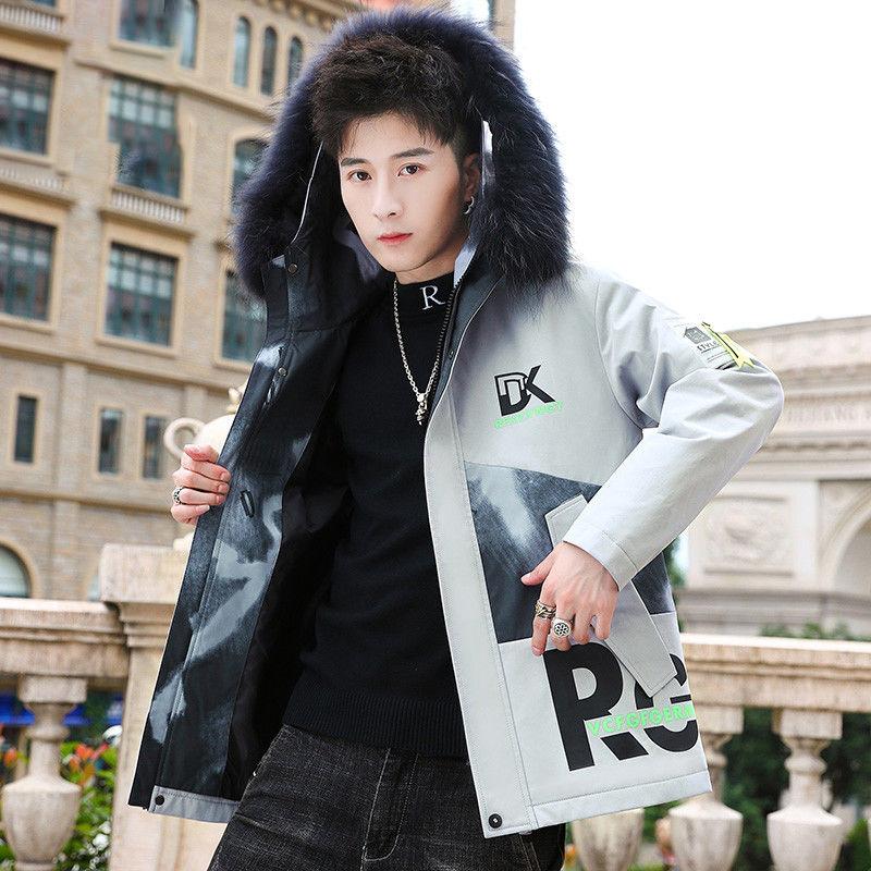 Men's Hooded Cotton-padded Jacket Youth Thickening Warmth Tide Brand Down Cotton Jacket Short Fur Collar Parka