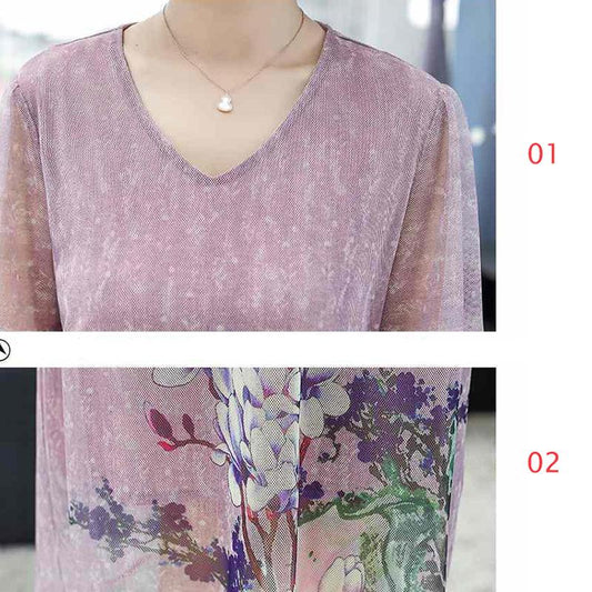 L-XXXXXL Women's Summer Dres Mother Chiffon Veil Short Sleeve Printing Mid-length Daily Wear