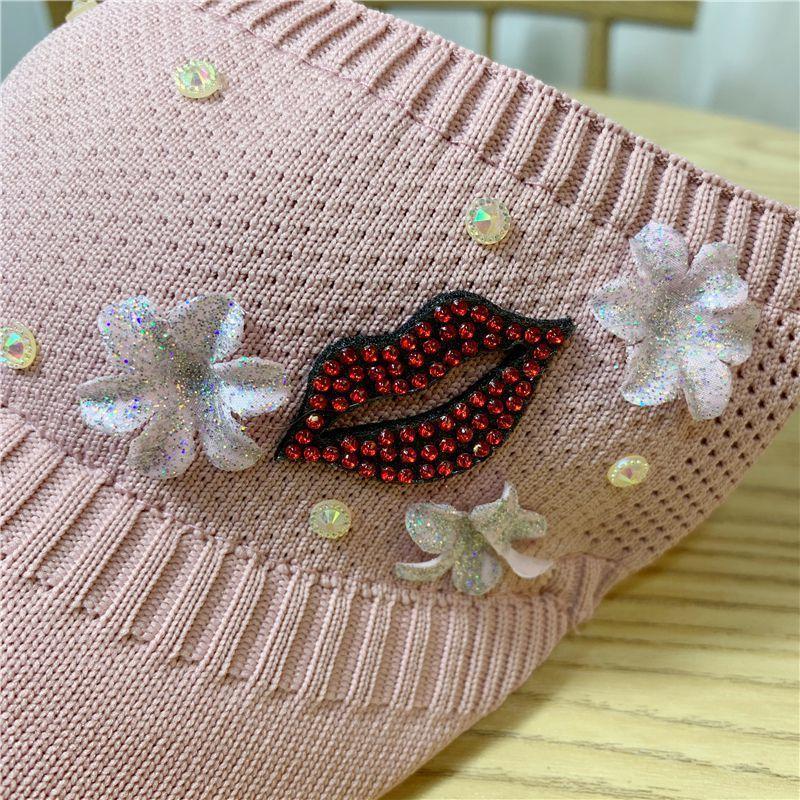 Rhinestone Empty Top Hat Women's Lipstick Topless Peaked Cap Spring Summer Sun Hat Cute Sunscreen Protective Hat