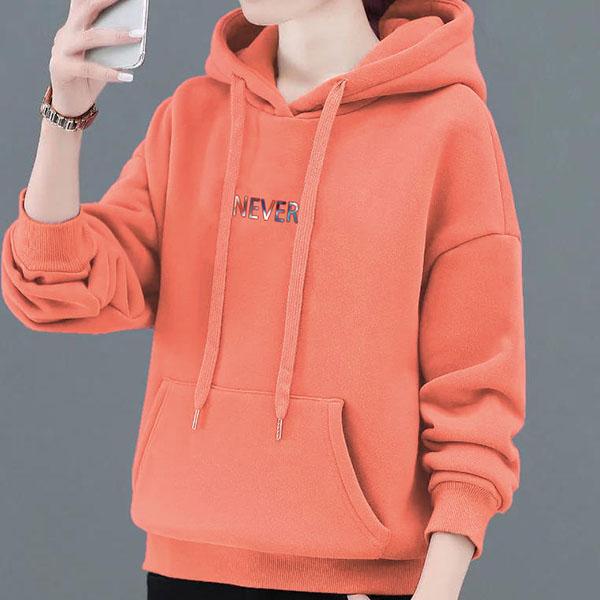 Women's Thickened Hoodies Women's Winter Warm Hoodies Solid Color Printed Mother's Slim Loose Versatile Tops