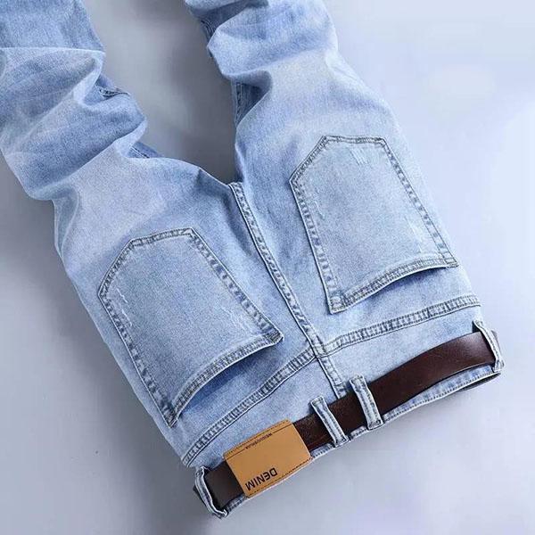 Men's Spring and Autumn Large Size High-stretch Jeans Business Men Summer Solid Color Loose Long Denim Straight Trousers