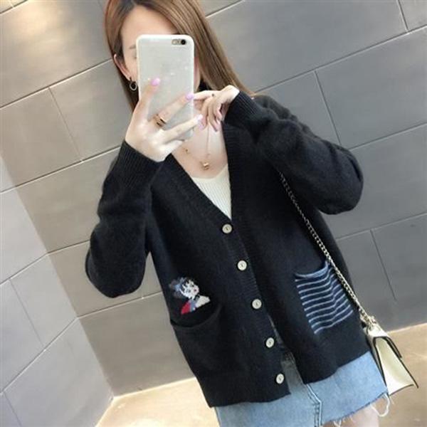 Knit Cardigan Sweater Women's Short Spring and Autumn Sweater Loose Wild Sweater Coat