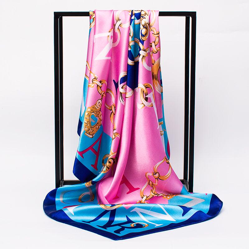 Square Silk Scarf 90*90cm Women Flowers Big Bandana Hijab Head Satin Silk Scarves Shawl