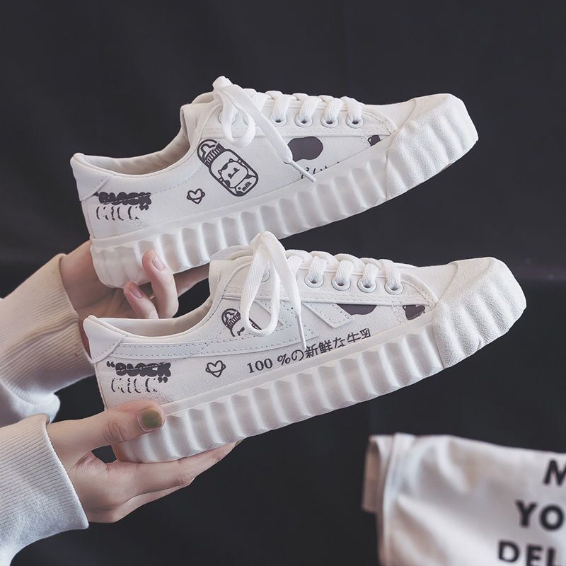 Hyuna Style Cow Canvas Shoes Female Student Korean Style White Shoes All-match Spring Trendy Sneakers