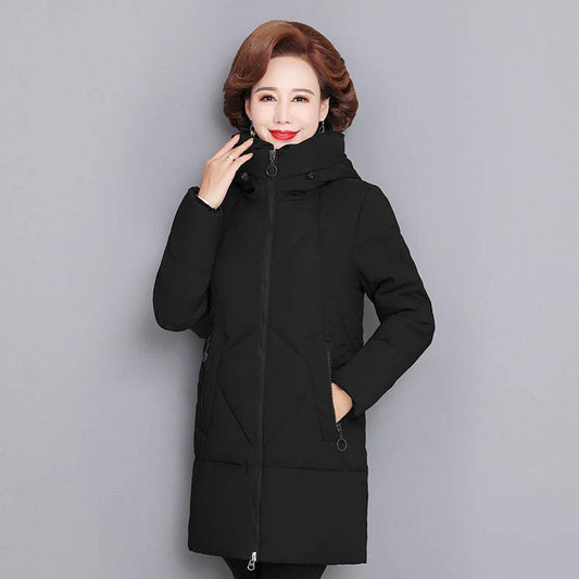 Winter Middle-aged and Elderly Women's Quilted Jacket with Hooded Plus Size Mid-length