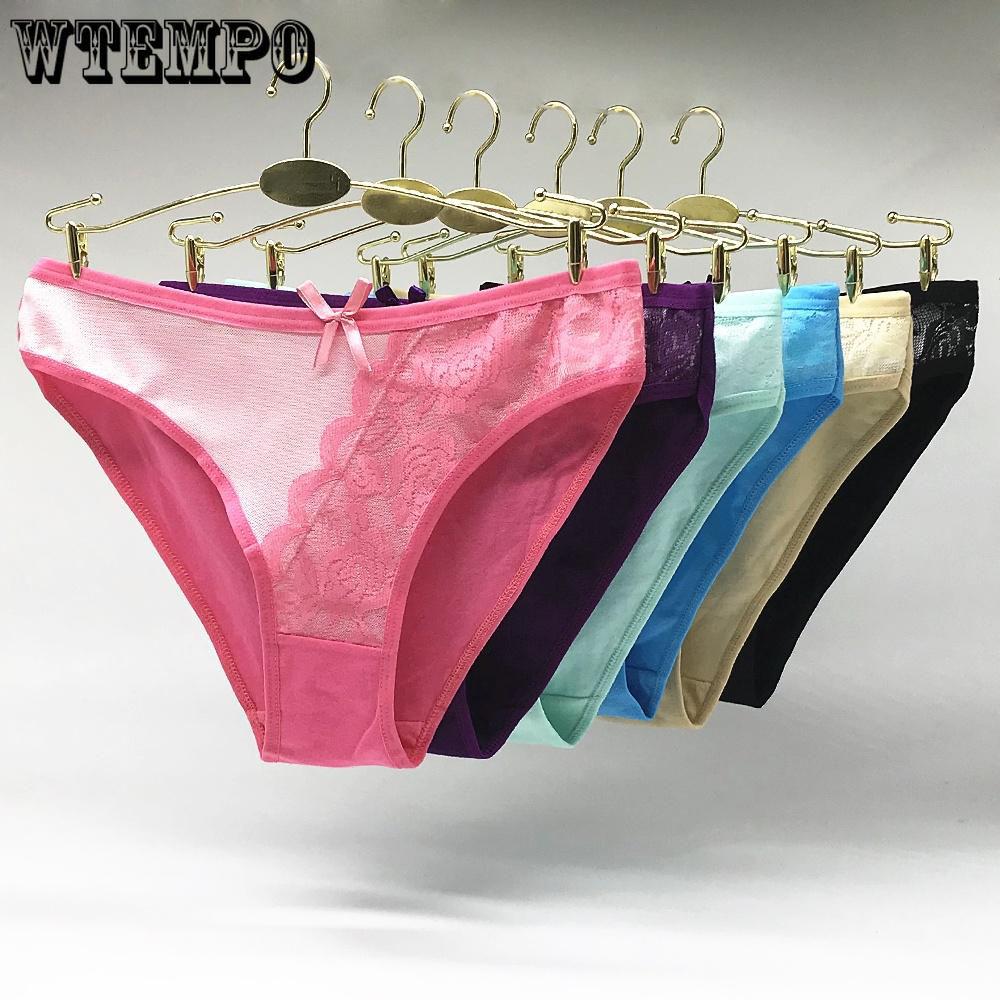 6 pcs/lot Woman Underwear Cotton Sexy Low Rise Knickers Panties Lace Brief Intimates Lingerie