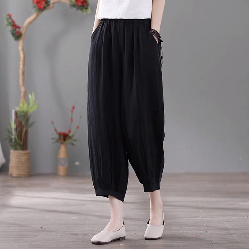 WTEMPO Plus Size Retro Cropped Trousers Loose Casual All-match Harem Pants Thin Cotton and Linen Women's Pants Bloomers