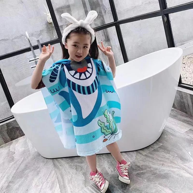 Beach Poncho Child Gym Sports Unicorn Shark Hooded Bathrobe Kids Children Swimming Towel Quick Dry Microfiber Bath Surf Towels