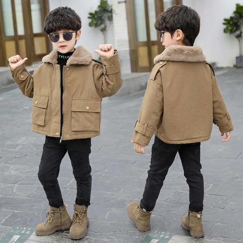 Boys' Jackets In Autumn and Winter Small Medium-sized Children Schools Overcome The Trend of Plush and Thickening Children's Large Fur Collar Jackets